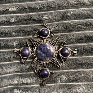 Name: “Midnight Compass Rose” Lapis and sterling vintage brooch